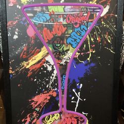 “Neon” Graffiti Martini Glass Wall Picture 17” x  22”   Light Up Sign for Pub Store Man Cave Room Martini Bar Sign for Wall Decor USB Powered