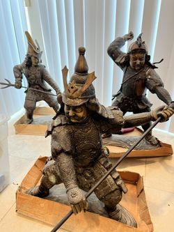 Antique Meiji Period 1868 to 1912 Japanese Samurai Warrior RARE Set Of 3