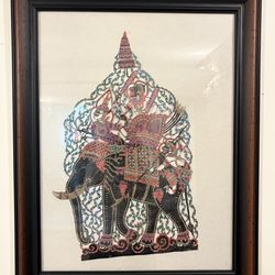 Vintage Framed Thai Shadow Puppet (Nang Talung) – Elephant Warriors