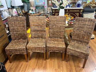 Set of 4 MCM Mid-century Rattan Wicker Dining Chairs