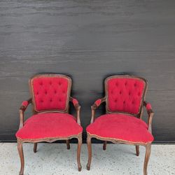 Pair of Vintage Red Victorian Arm Chairs Antique