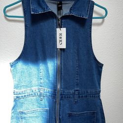 Blue denim sleeveless jumpsuit
