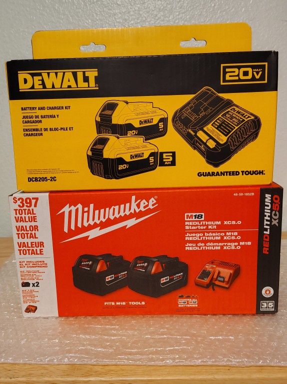 DeWalt Or Milwaukee Battery And Charger..$130...Firm On Price.. Each Box... Pickup Only....