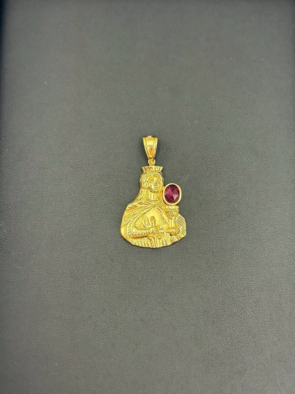 10k yellow gold 2 CT lab Ruby Solid Gold Saint Barbara Pendant 6 grams