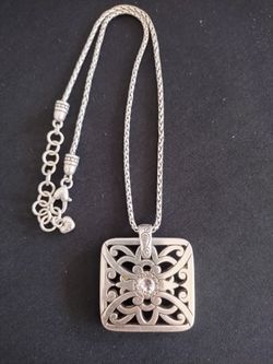 Brighton Silver Necklace - Square Pendant With Rhinestone - reversible without rhinestone on one side - 16” chain with 1 1/2” square pendant. 2” exten