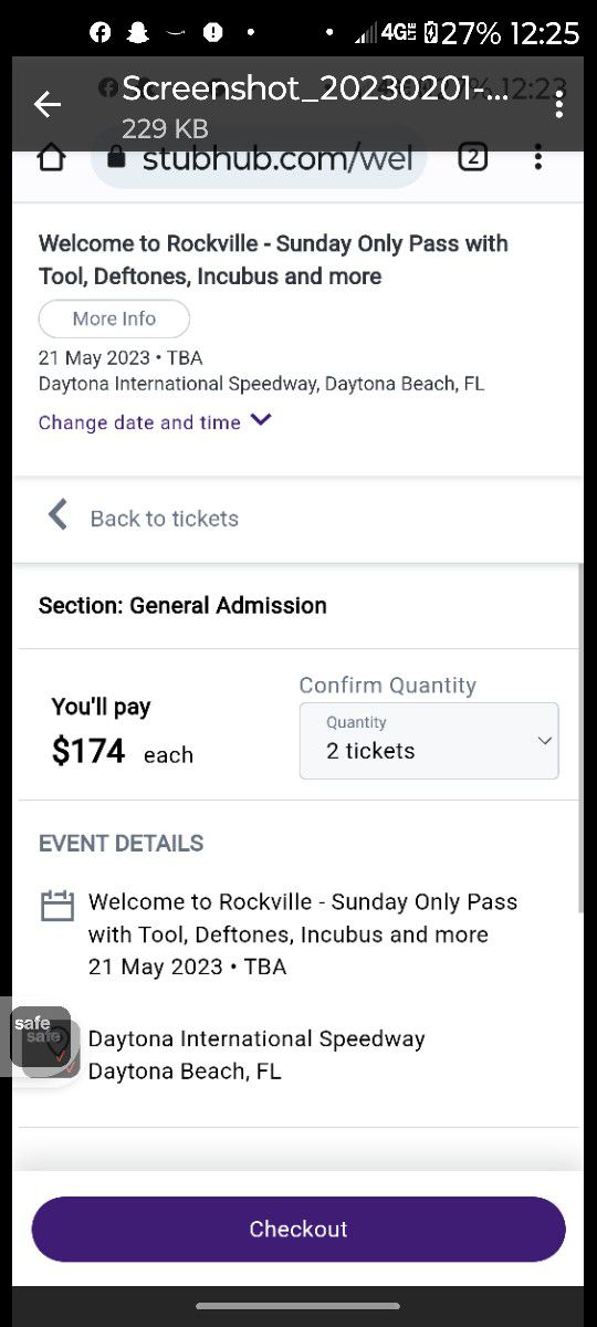 Two Tickets For Rockville Festival  In Daytona Beach