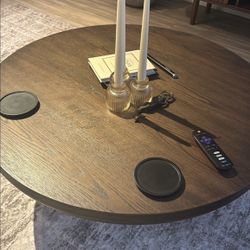 Modern Round Coffee Table – Dark Brown Wood | 36” | Like New