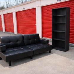 Black Futon Sofa Bed with Cup Holders – Convertible Couch