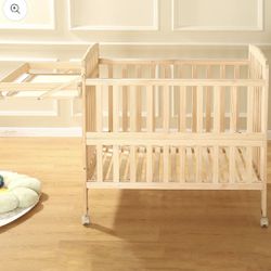 Mini Baby Crib, Paint-Free Pine Wood Crib (New)