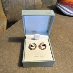 Rose Gold Colored Huggie Earrings With Stones As Pictured New