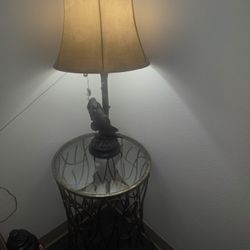 Lamp And Glass Gold  Wrought Iron Table 