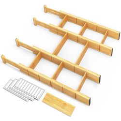 SpaceAid Bamboo Drawer Dividers with Inserts , Kitchen Adjustable Drawer Organizers, Expandable Organization for Home, Office, Dressers, 4 D