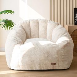 Giant Bean Bag Chair Fux Fur Beige New