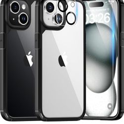 TAURI 5 in 1 for iPhone 15 Case, [Not-Yellowing] with 2X Screen Protectors + 2X Camera Lens Protectors, [Military Grade Drop Protection] Shockproof Sl