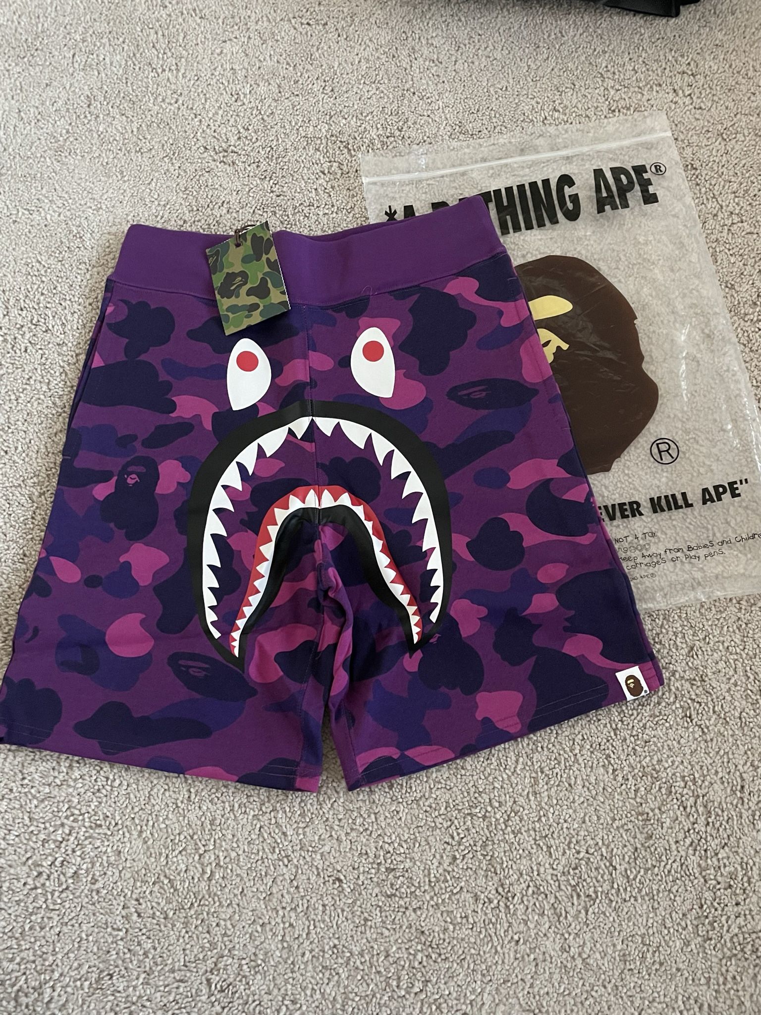 BAPE Purple Camo Shark Sweat Shorts