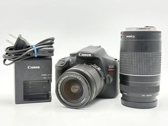 Canon EOS Rebel T7 24.1MP DSLR Camera Black w/ 18-55mm & 75-300mm Lenses