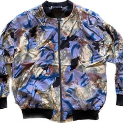 Vintage Jeri Marque Bomber Jacket Top Womens Medium Velvet Floral Fashion