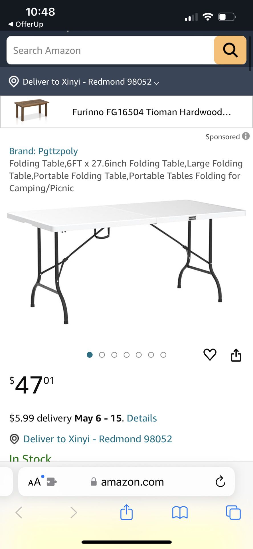 6ft Portable Foldable Table