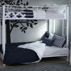 Urban Industrial Twin over Futon Metal Bunk Bed, Twin Size, White