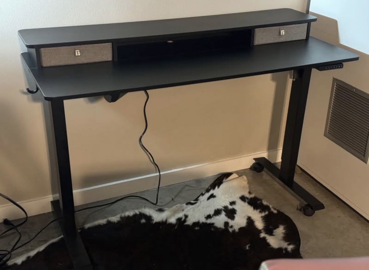 Adjustable Electric Standing Desk with Drawers and Storage Shelf
