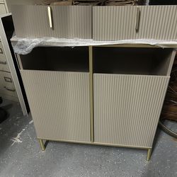 Fluted Cabinet with Storage, Modern Accent Credenza with Adjustable Shelf