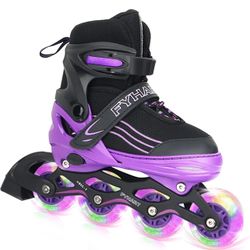Adjustable Kids Inline Skates Girls Boys, Purple&Black All Wheels Light up Kids Skates for Beginner Outdoor and Indoor
