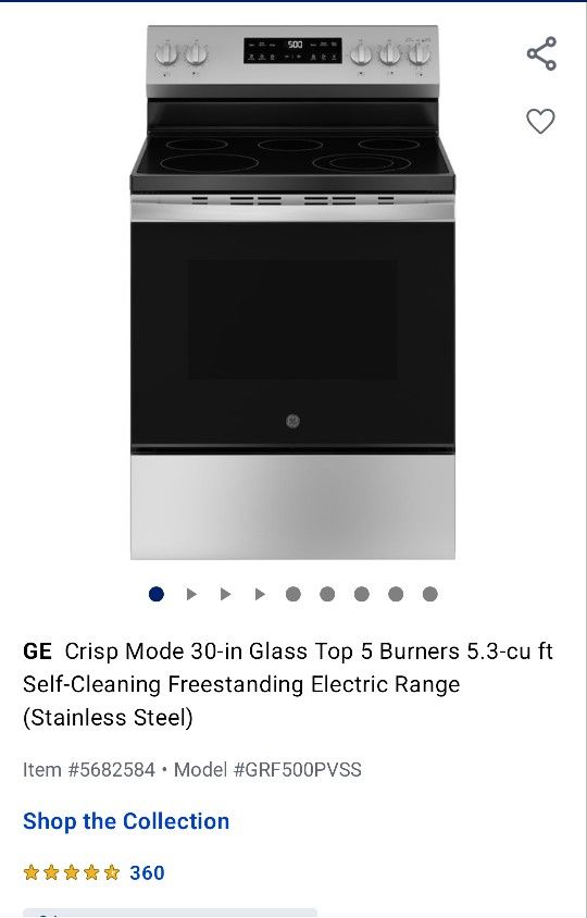 30 Inch Glass Top 5 Burners 5.3 cu Ft