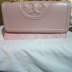 Tory Burch Shell Pink Fleming Handbag.