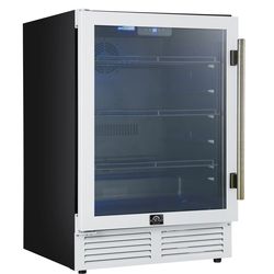 Forno Frescolino 24 Inch Beverage Cooler in White, Antique Brass Handles, Triple Glass Door, 188 Can