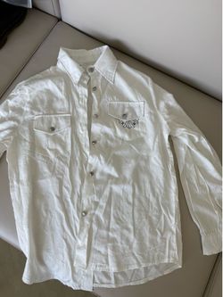 White button up shirt with black embroidery #embroidery #menswear  size s