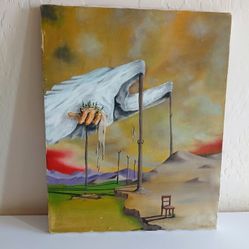 Original Surrealist Painting on Canvas – Salvador Dali Style Dream Landscape Signed Artwork