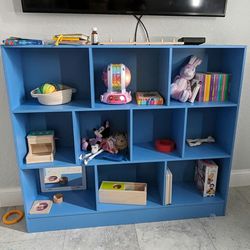 New Blue Wood Bookcase Cabinet 