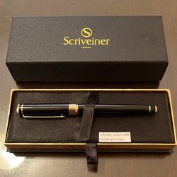 Scriveiner London Luxury Black Lacquer Ballpoint Pen with 24k Gold Plating
