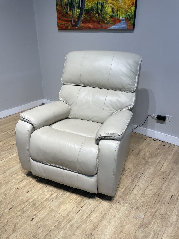 Cream Leather Power Recliner Chair