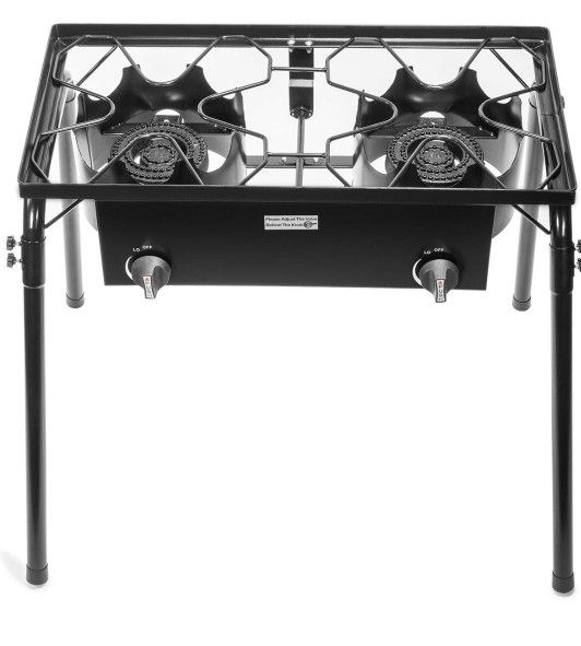 130,000 BTU Double Stove Gas Burner Stand w/Regulator High Pressure Detachable Legs Outdoor Propane Portable Camping Cooking Range