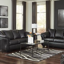 Black leather 2 piece love & sofa set