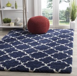 SAFAVIEH Hudson Shag Collection 9' x 12' Navy/Ivory SGH282C Moroccan Trellis Non-Shedding Living Room Bedroom Dining Room Entryway Plush 2-inch Thick