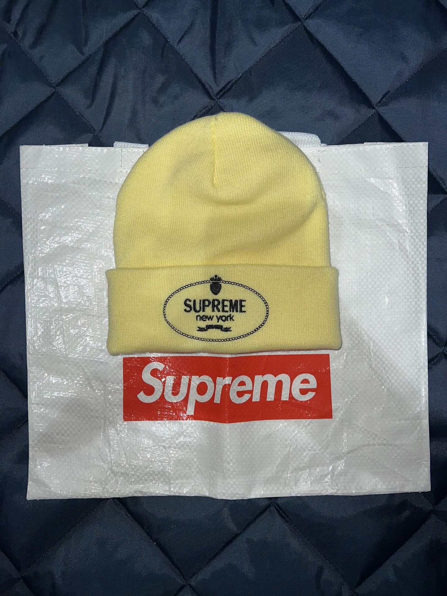 Supreme Crest Beanie Pale Yellow FW24