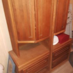 Two Custom OAK  All Wood Tall Nightstands