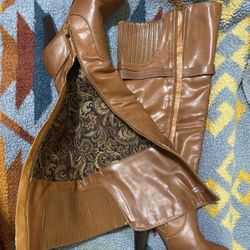 Cognac Camel Knee High Wider Boots