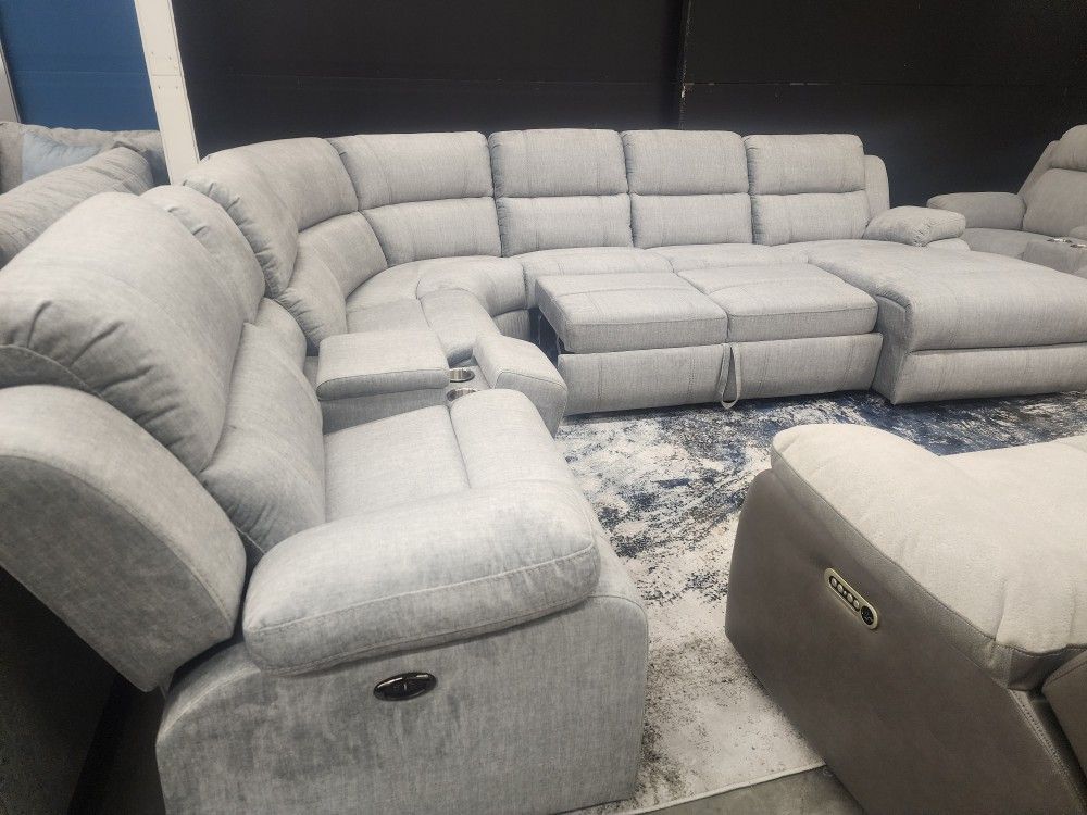 Brand New Jiashan Yage Frost Grey 6pc Power Reclining Sleeper Sectional