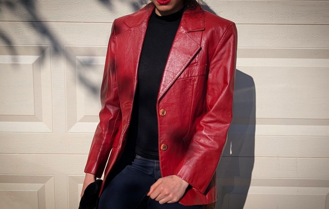 Genuine Leather Women's Red Biker Jacket Size 6 / Medium