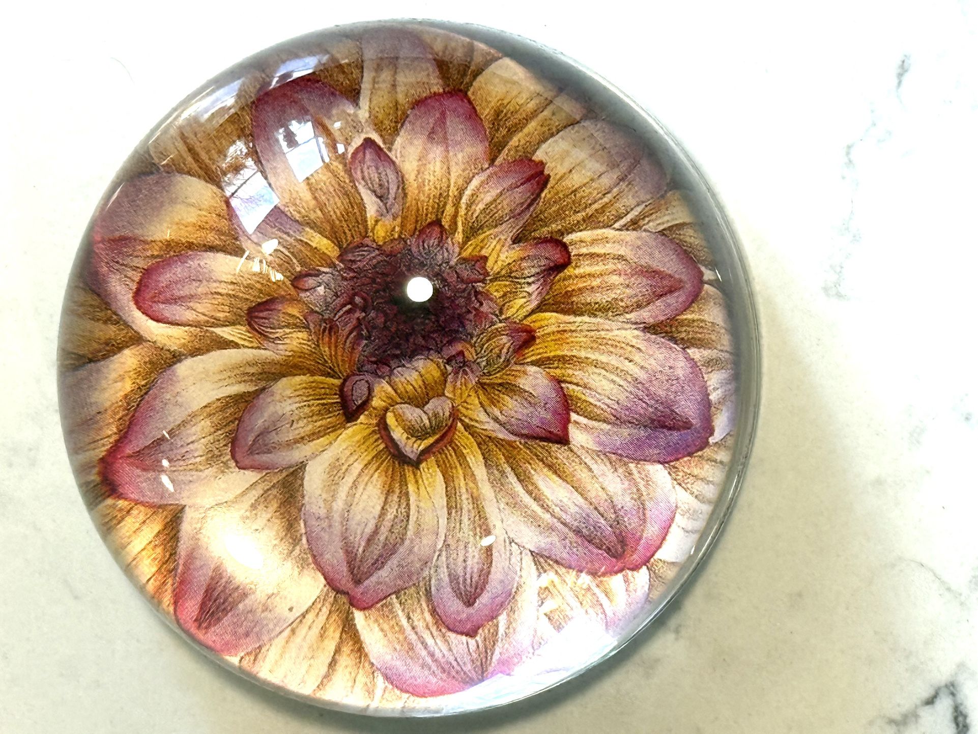 Laurel Ink Beautiful Dahlia Flower French Crystal Paperweight Floral Design Photo W/Box