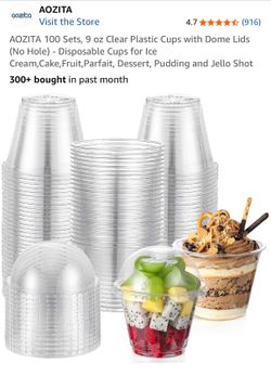 AOZITA 100-Pack 9 oz Clear Plastic Cups with Dome Lids