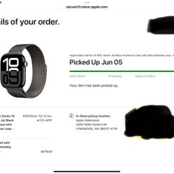 Apple Watch Series 10 GPS, 46mm Jet Black Aluminum Case with Slate Milanese Loop - M/L. $375