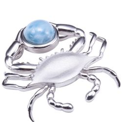 Sterling Silver Crab with Larimar Bead Inlay Pendant 