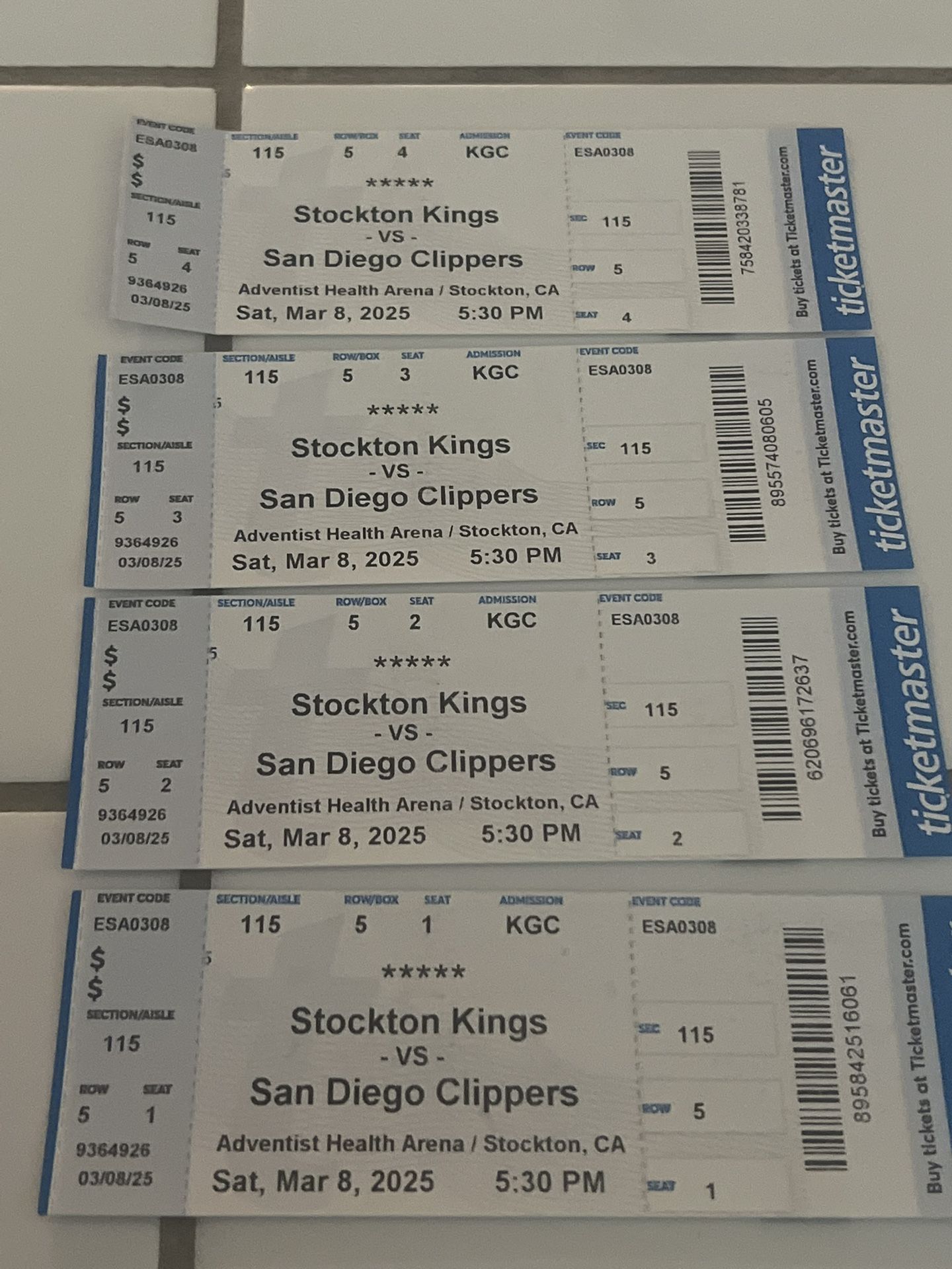 Stockton kings Tickets For Tonights Game 3/8