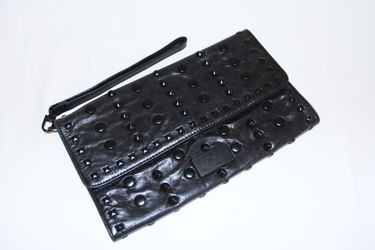 BCBG Max Azria Black Leather Large Clutch