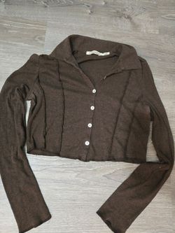 Liberty Love Brown Ribbed Cropped Cardigan L