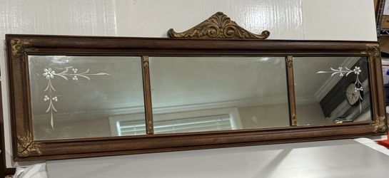 Vintage 3 Panel Rectangular Etched Mirror